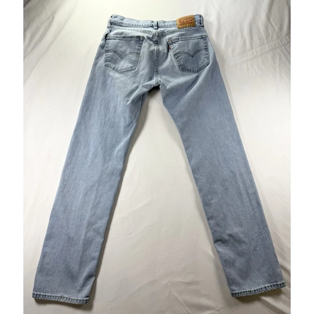 Levis 505 Men's Jeans 32x34 Blue Straight Leg Light Wash Denim‎ Work Distressed